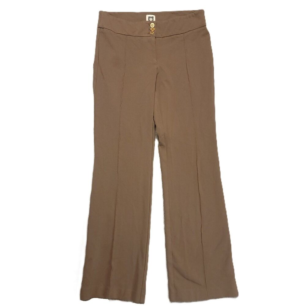 Anne Klein Dress Pants Womens 2 Stretch Brown Pleated Trousers